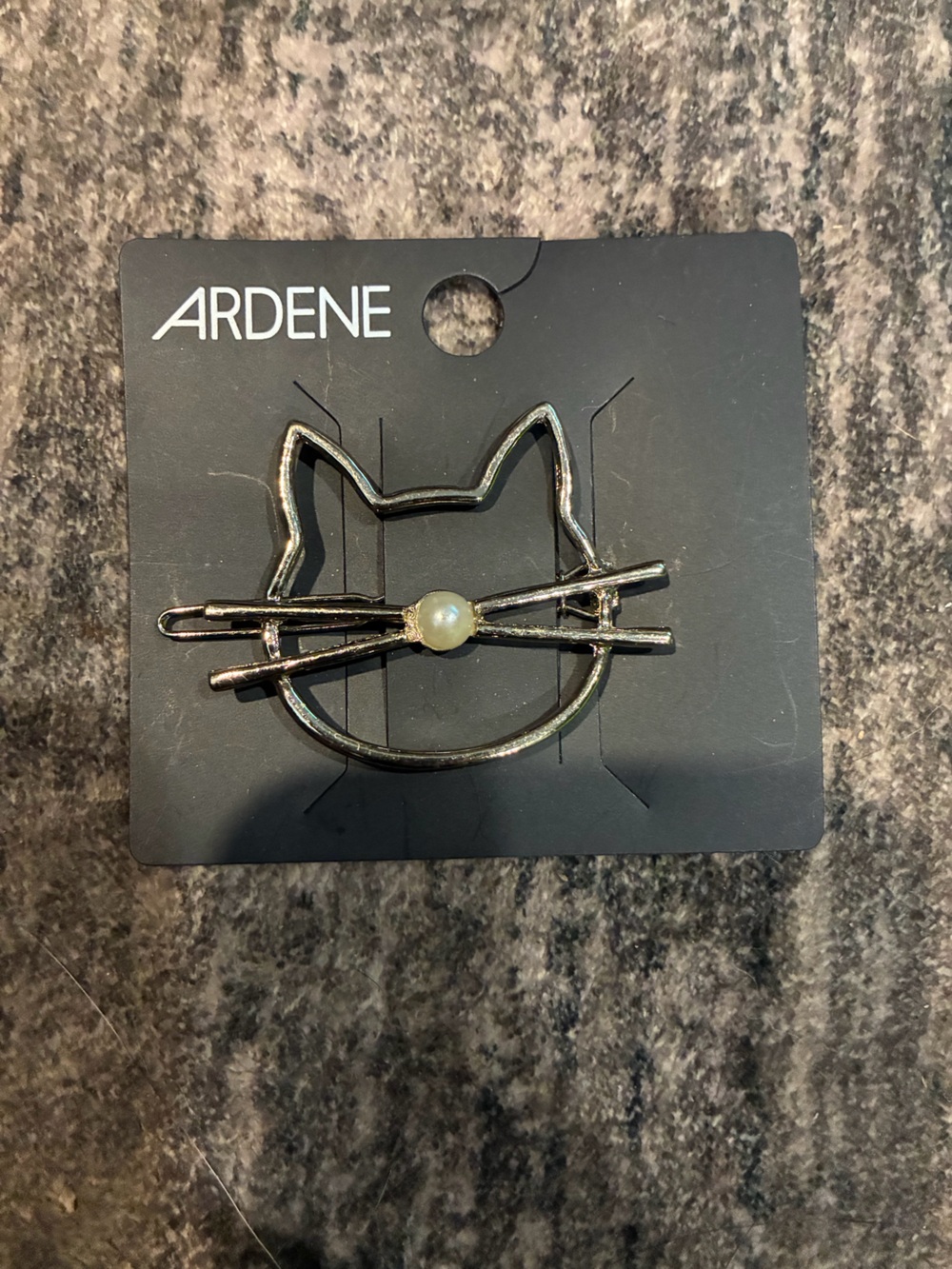 Ardene Silver Cat Outline Hair Clip with Pearl Center